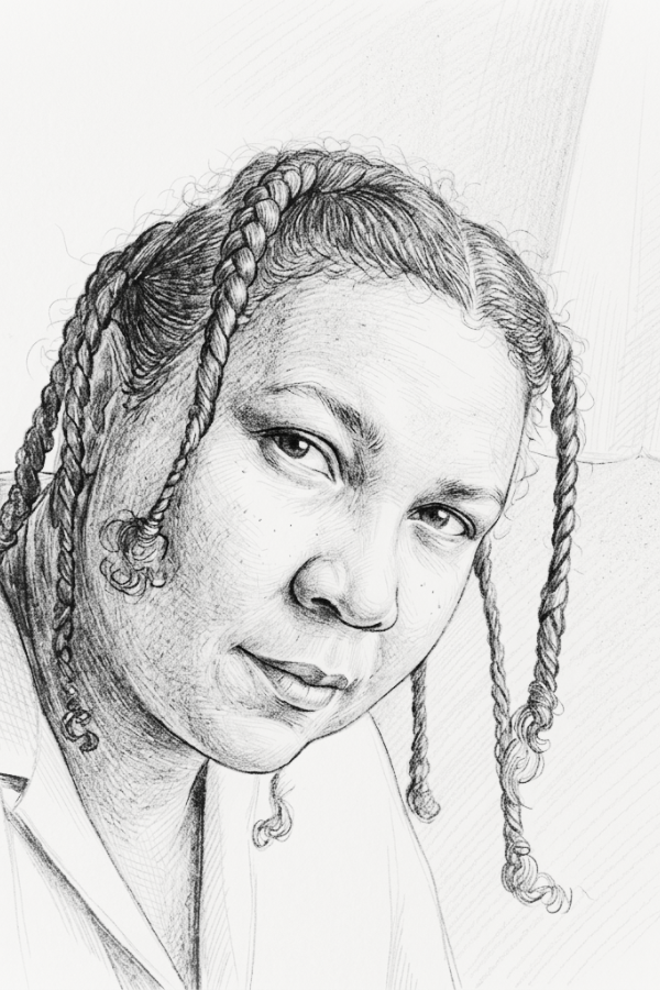 Line Drawing of middle aged bell hooks